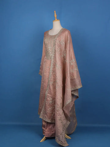 Light Peach Floral Designed Georgette Salwar Suit - Diadem