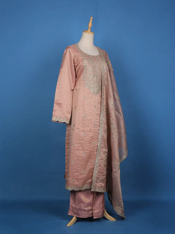 Light Peach Floral Designed Georgette Salwar Suit - Diadem