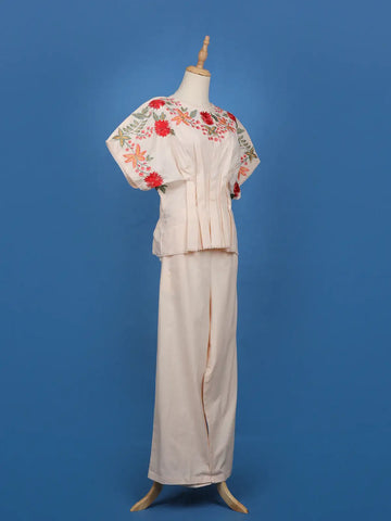 Light Peach Floral Designed Net Salwar Suit - Diadem