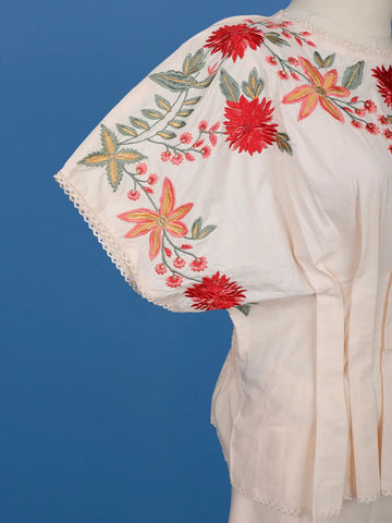 Light Peach Floral Designed Net Salwar Suit - Diadem