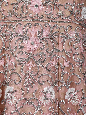 Light Peach Floral Designed Net Salwar Suit - Diadem