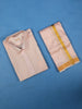 Light Peach Plain Semi Silk Full-Sleeve Shirt with Matching Dhoti Set - Diadem