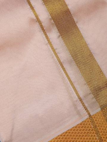 Light Peach Plain Semi Silk Full-Sleeve Shirt with Matching Dhoti Set - Diadem