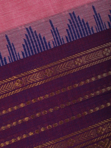 Light Pink Cotton Saree with Zari Woven Border - Diadem