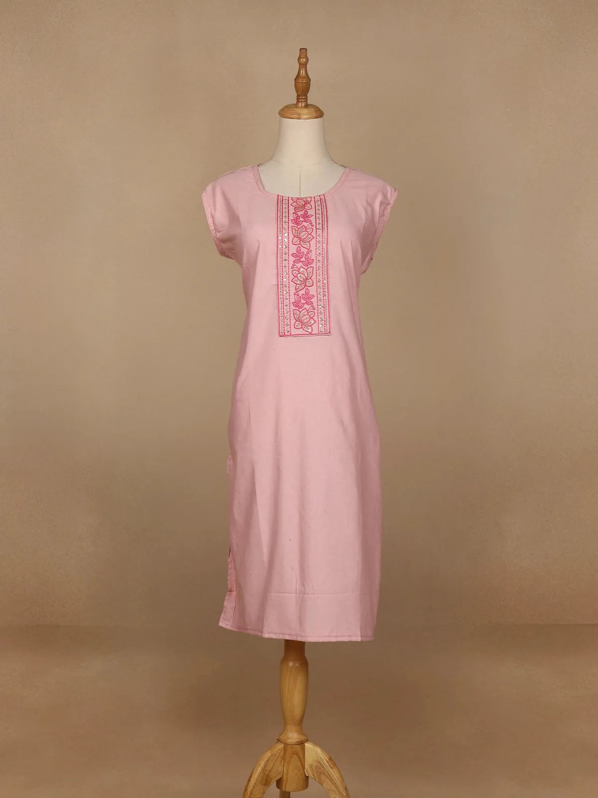 Light Pink Floral Designed Cotton Kurti - Diadem
