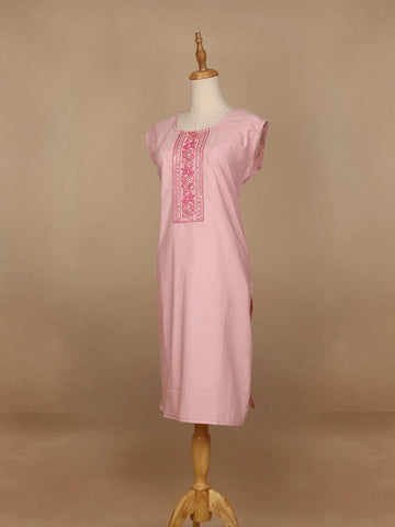 Light Pink Floral Designed Cotton Kurti - Diadem