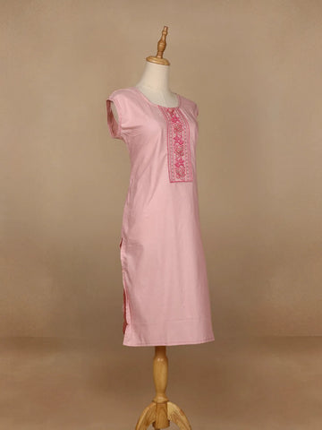 Light Pink Floral Designed Cotton Kurti - Diadem