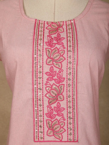Light Pink Floral Designed Cotton Kurti - Diadem