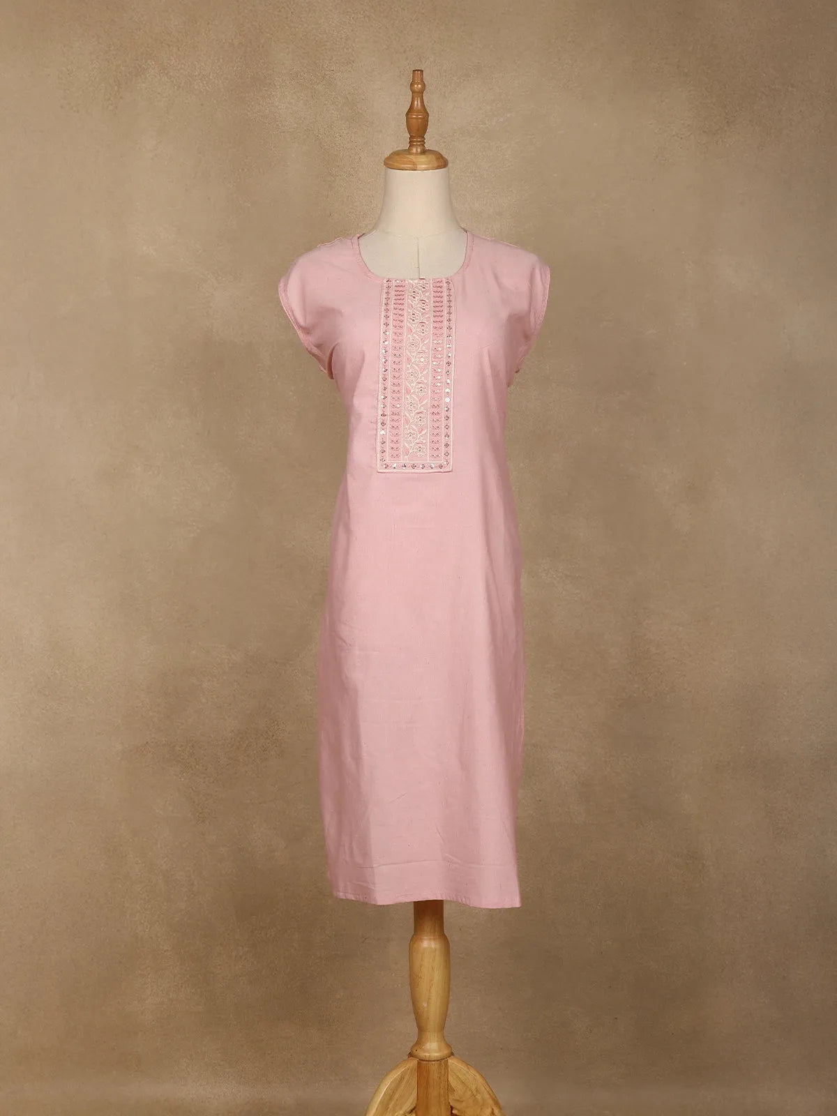 Light Pink Floral Designed Cotton Kurti - Diadem