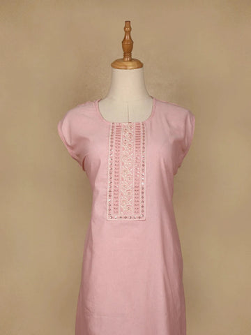 Light Pink Floral Designed Cotton Kurti - Diadem