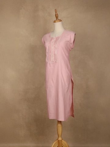 Light Pink Floral Designed Cotton Kurti - Diadem