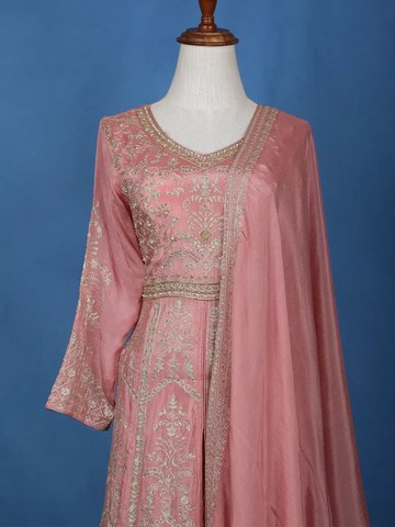 Light Pink Floral Emroidery Georgette Lehenga - Diadem