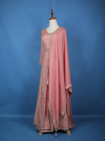 Light Pink Floral Emroidery Georgette Lehenga - Diadem