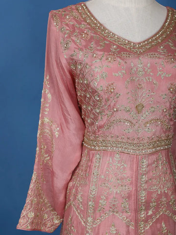 Light Pink Floral Emroidery Georgette Lehenga - Diadem