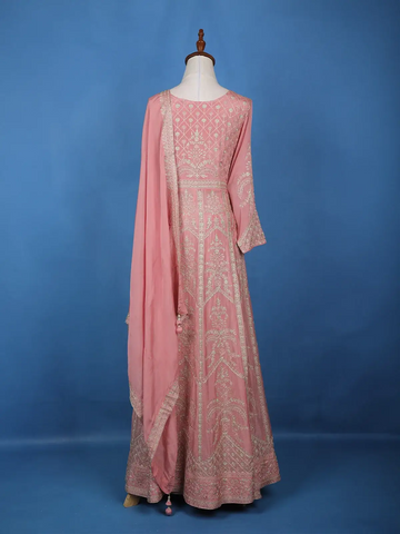 Light Pink Floral Emroidery Georgette Lehenga - Diadem