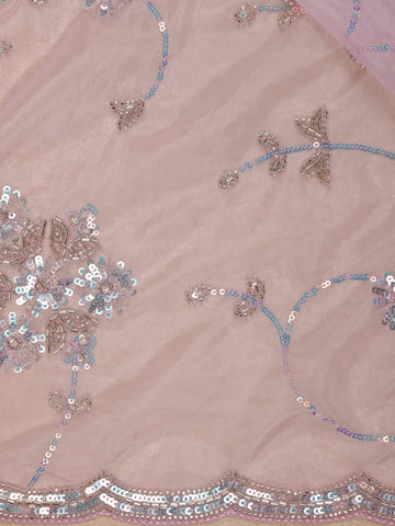 Light Pink Floral Motif Sequin Designed Organza Designer Saree - Diadem