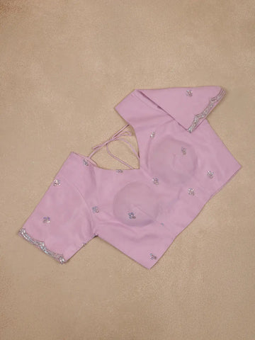 Light Pink Floral Motif Sequin Designed Organza Designer Saree - Diadem