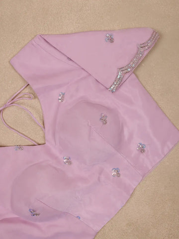Light Pink Floral Motif Sequin Designed Organza Designer Saree - Diadem