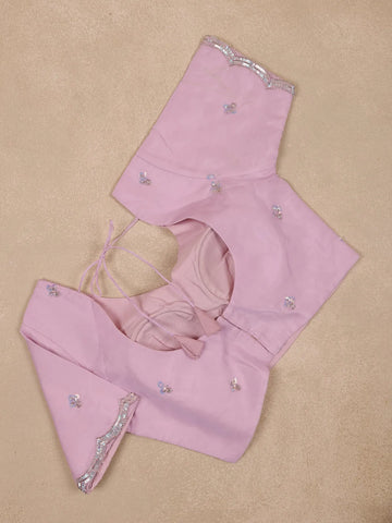 Light Pink Floral Motif Sequin Designed Organza Designer Saree - Diadem