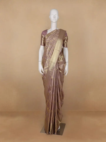 Light Pink Floral Woven Pure Kanchipuram Silk Saree - Diadem