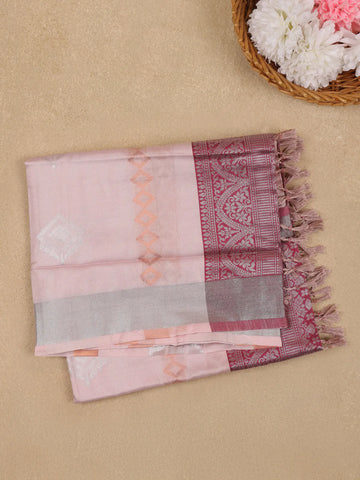 Light Pink Geometric Diamond Designed Silk Saree - Diadem