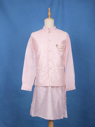 Light Pink Sequin Embroidered Brocade Kurta Pyjama - Diadem