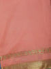 Light Pink with a Gold Zari Border and Green Selvedge Edge Soft Silk Saree - Diadem