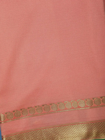Light Pink with a Gold Zari Border and Green Selvedge Edge Soft Silk Saree - Diadem