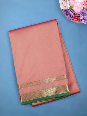Light Pink with a Gold Zari Border and Green Selvedge Edge Soft Silk Saree - Diadem