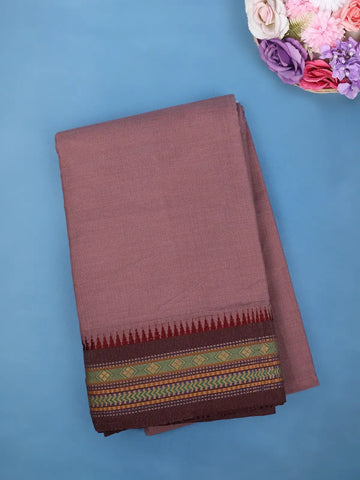 Light Purple Cotton Saree with Maroon Tribal Woven Border - Diadem
