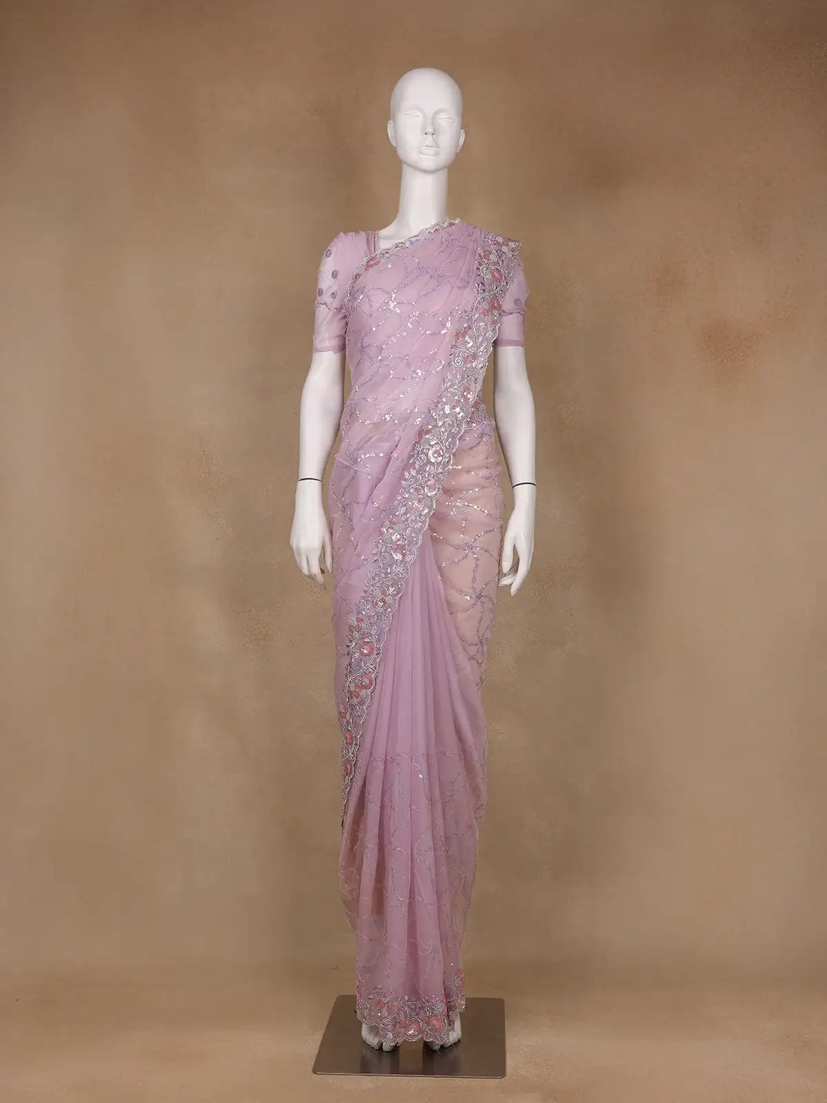 Light Purple Floral Designed Organza Designer Saree - Diadem