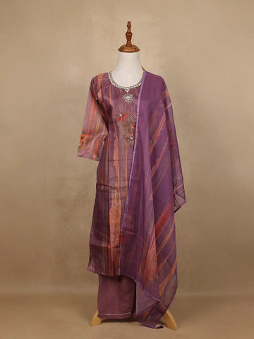 Light Purple Floral Designed Tissue Silk Salwar Suit - Diadem