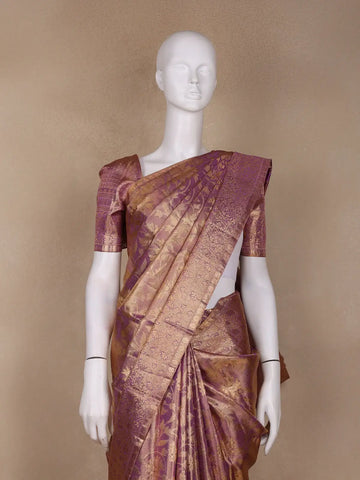 Light Purple Floral Woven Motifs Pure Kanchipuram Silk Saree - Diadem