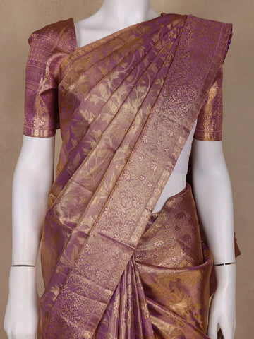 Light Purple Floral Woven Motifs Pure Kanchipuram Silk Saree - Diadem