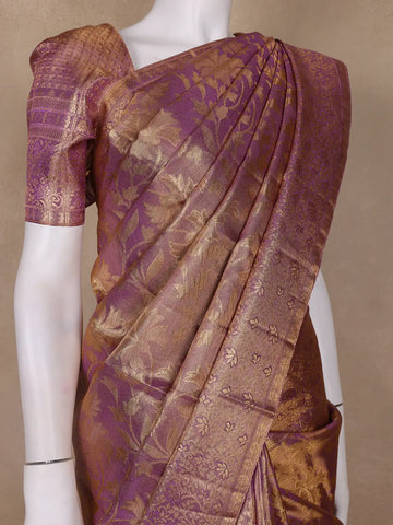 Light Purple Floral Woven Motifs Pure Kanchipuram Silk Saree - Diadem