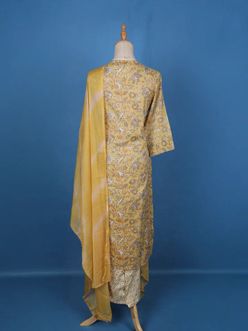 Light Yellow Cotton Floral Printed Salwar Suit - Diadem