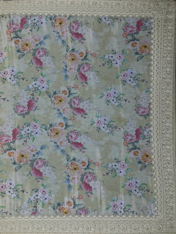 Light Yellow Floral Designed Chiffon Saree - Diadem