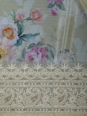 Light Yellow Floral Designed Chiffon Saree - Diadem