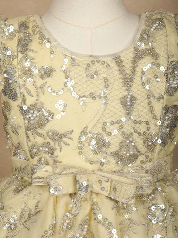 Light Yellow Floral Designed Party Gown for Girls - Diadem