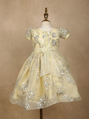 Light Yellow Floral Designed Party Gown for Girls - Diadem