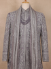 Lilac Grey Floral And Paisley Embroidery Net Sherwani Suit