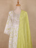 Lime Green Floral Embroidered Design Cotton Anarkali Salwar Suit