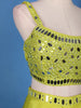 Lime Green Mirror Embroidered Crepe Skirt Top - Diadem
