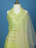 Lime Green Mirror Work Kids Net Lehenga - Diadem