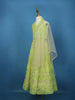 Lime Green Mirror Work Kids Net Lehenga - Diadem