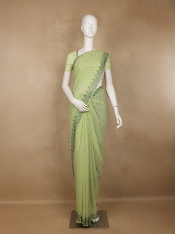 Lime Green Sequins Design Satin Saree - Diadem