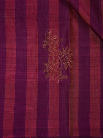 Magenta Purple Striped Woven Pure Kanchipuram Silk Saree - Diadem