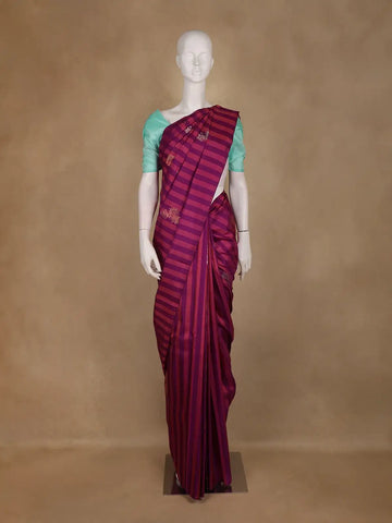 Magenta Purple Striped Woven Pure Kanchipuram Silk Saree - Diadem