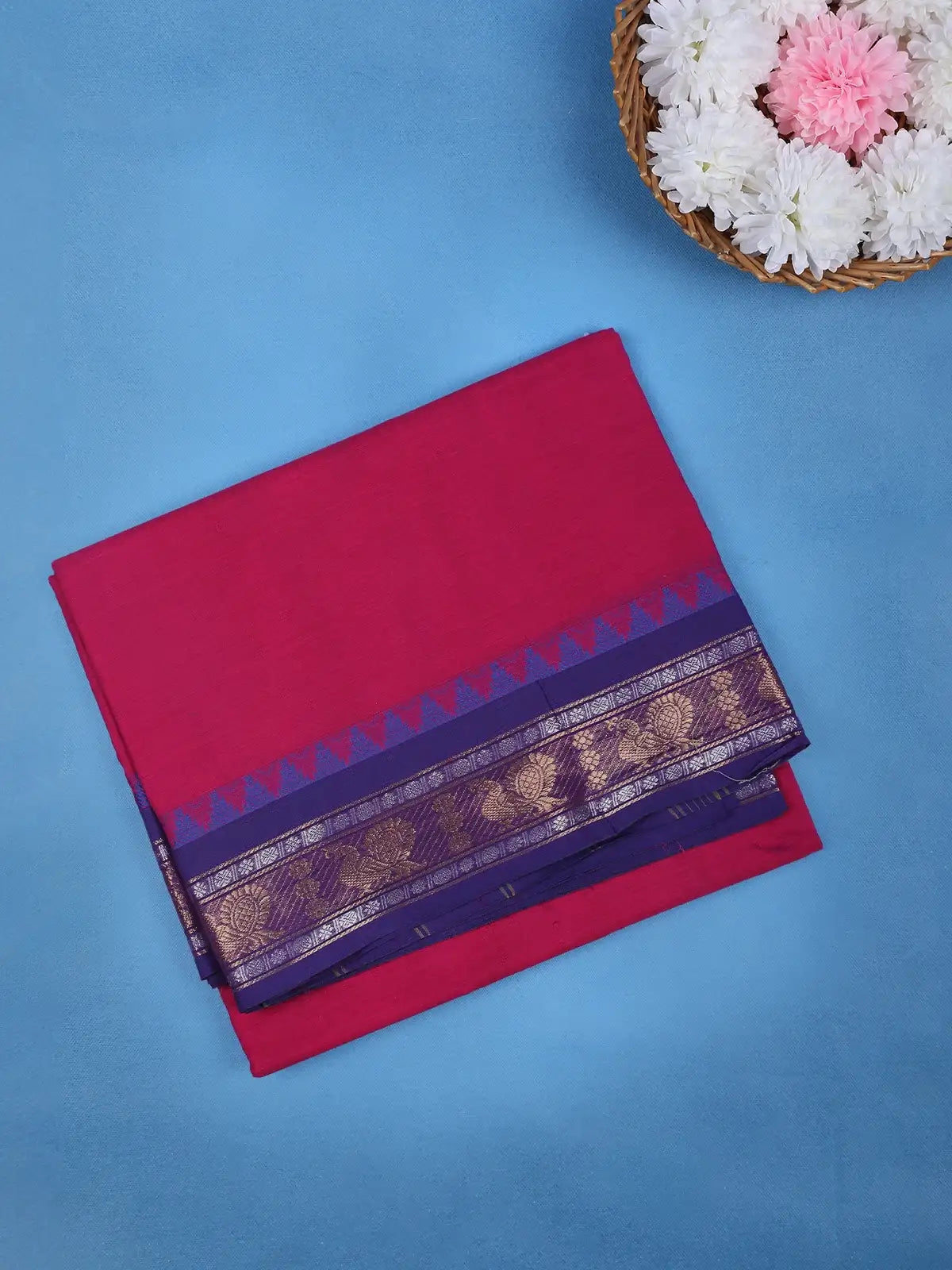 Majestic Magenta Solid Designed Cotton Saree - Diadem