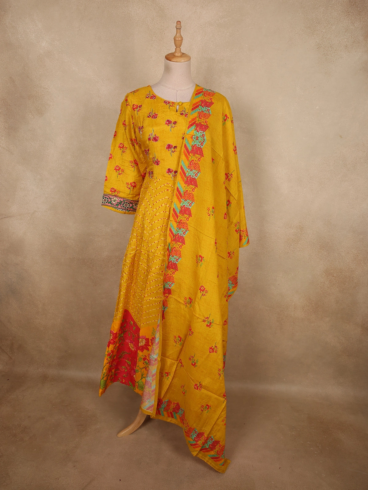 Marigold Mustard Yellow Floral Printed Design Cotton Salwar Suit with Dupatta | Diadem Marigold Mustard Yellow Floral Printed Design Cotton Salwar Suit with Dupatta | Diadem